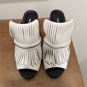Gianni Bini White Fringe Mules